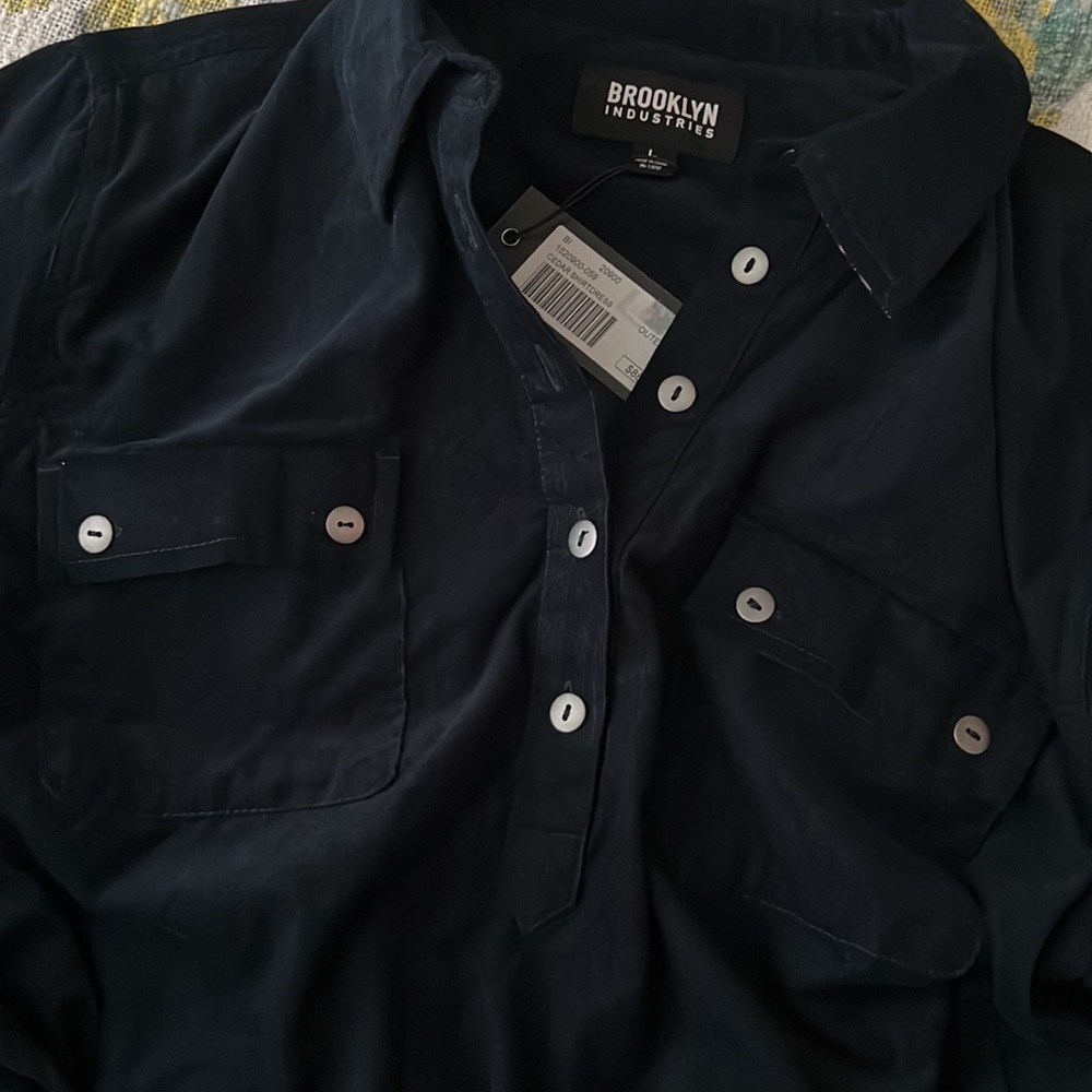 NWT Brooklyn Industries Navy Cedar Shirtdress Outer-space 100% Cotton Size Large - Picture 5 of 15